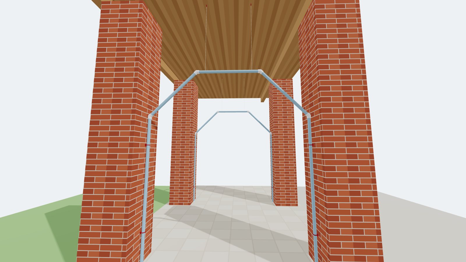 Vista 3D del interior, bajo los arcos