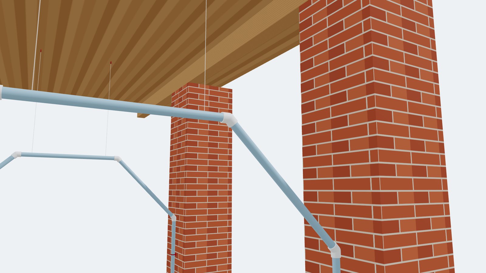 Vista 3D del detalle de codos y tirantes
