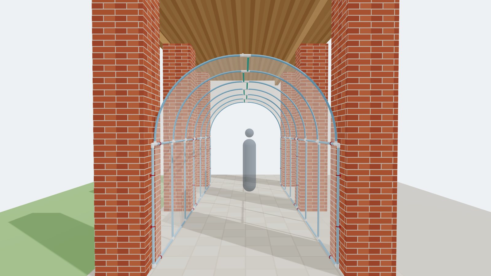 Vista 3D de la entrada al túnel, con las telas de referencia